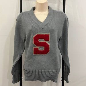 Vintage 60s Bristol Products S Letter V-Neck Sweater Size 34 Preppy Y2K Academia